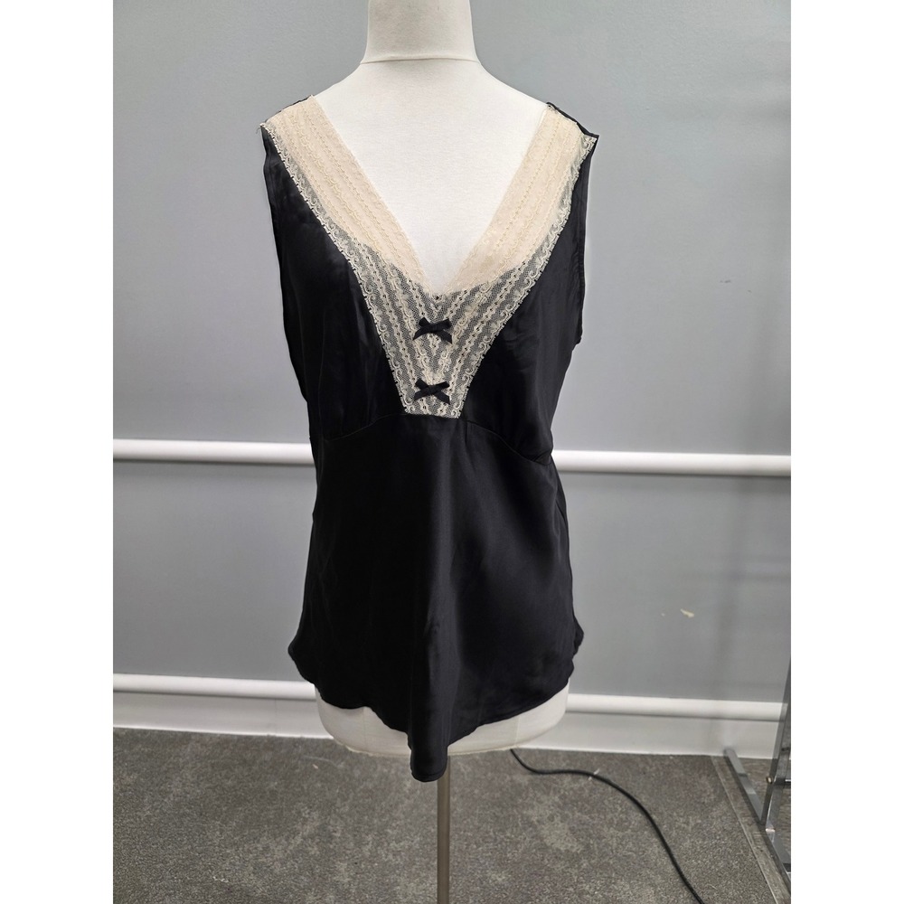 Old Navy Perfect Fit 100% Silk Lace Trim V-Neck Camisole Top Black XL